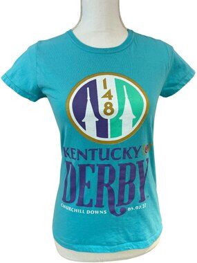 Womens Kentucky Derby Churchill Downs 2022 Sz Small Teal Blue T-Shirt (SKU 46W)